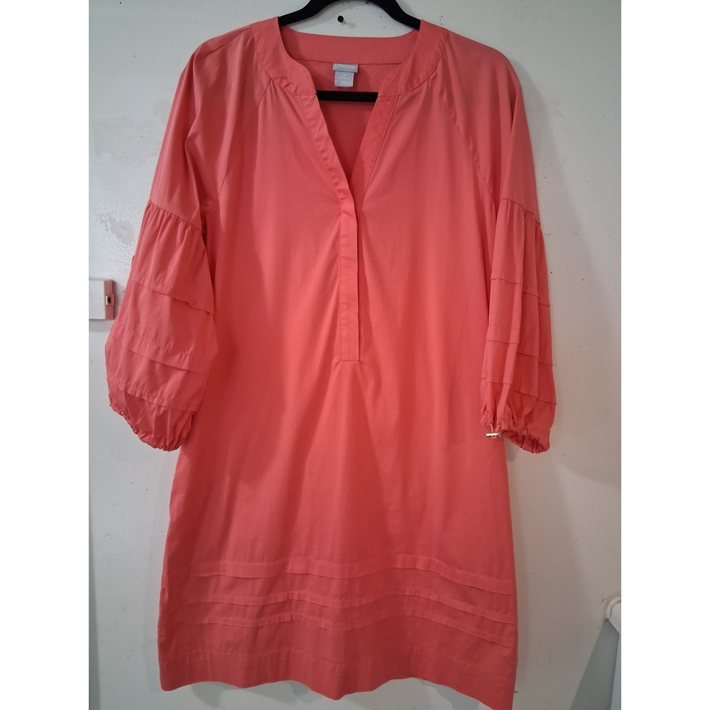 Chicos Coral Pink Tiered Puff Sleeve Pintuck Shift Dress Size 0 US 4/6